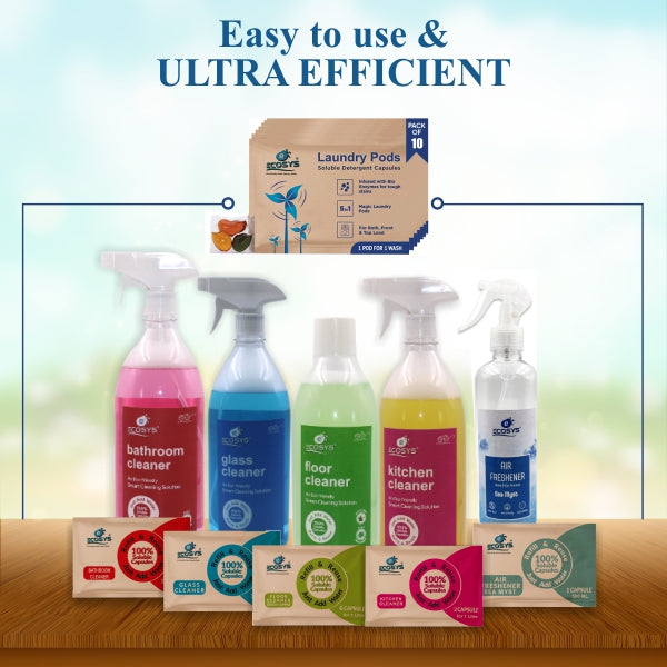 Complete cleaning trial kit (Laundry pods, Floor, Glass, Kitchen, Bathroom, Air freshener) Your one stop solution!